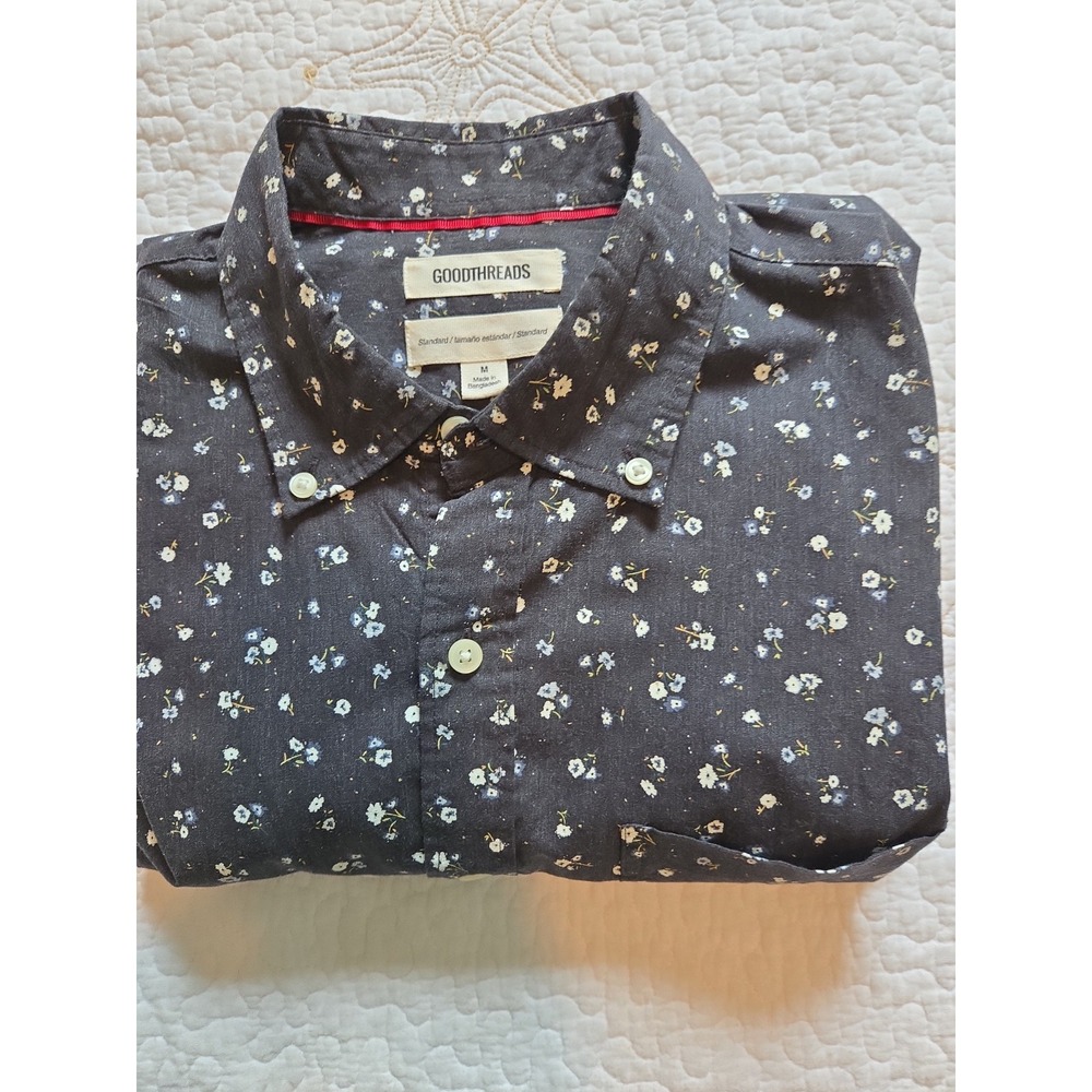 Goodthreads Button Up Mens Long Sleeve Shirt Size Medium Black Floral Print